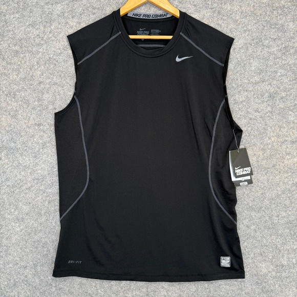 Nike Pro Combat Base Layer Tank Top Shirt Mens XL Dri Fit Black Fitted NEW - Picture 1 of 13